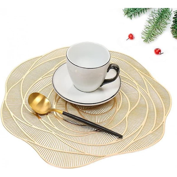 Set med 6 vaskbare PVC-brikker, vinyl runde, jul, bryllup, middag,