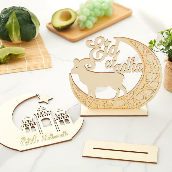 2 sæt træ Eid Mubarak ornament Ramadan hængende plade ornament