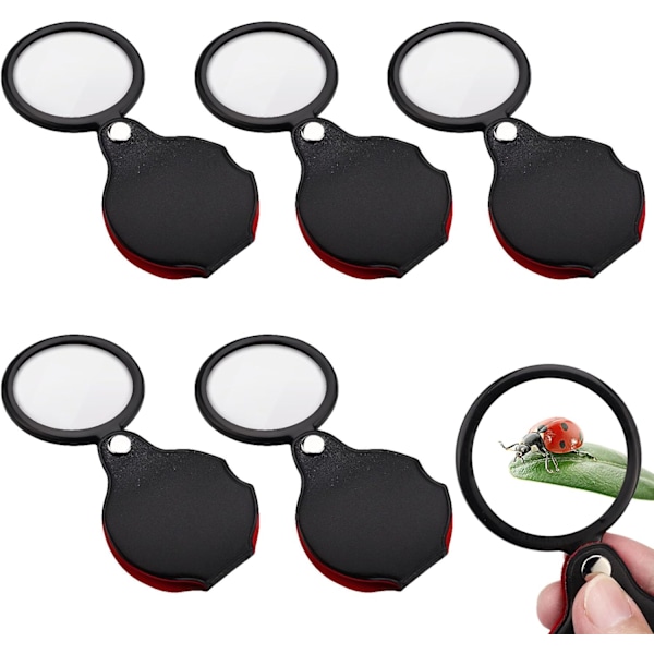8x 5cm Mini Fickficka med Rotationsbart Läderfodral för Seniorer, Bärbar Vikbar Lupp för Läsning, Nära