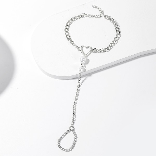 Boho Sliver Finger Bracelets Beaded Slave Ring Hand Harness Chain