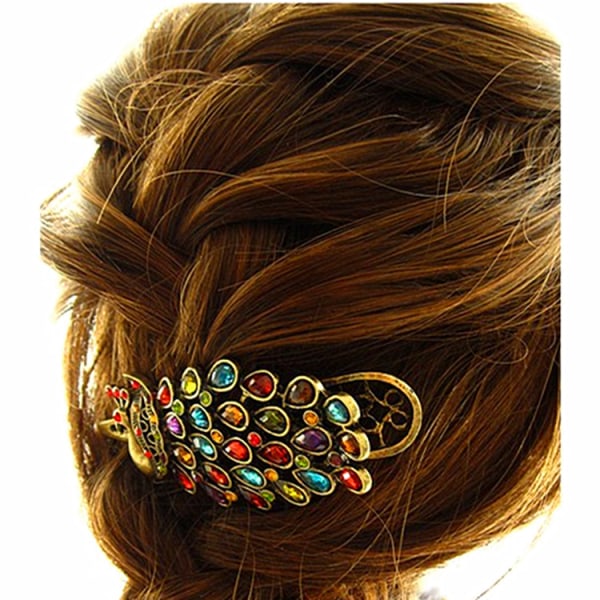 Retro färgglada vintage legerade kristallsmycken Peacock hårnålshår