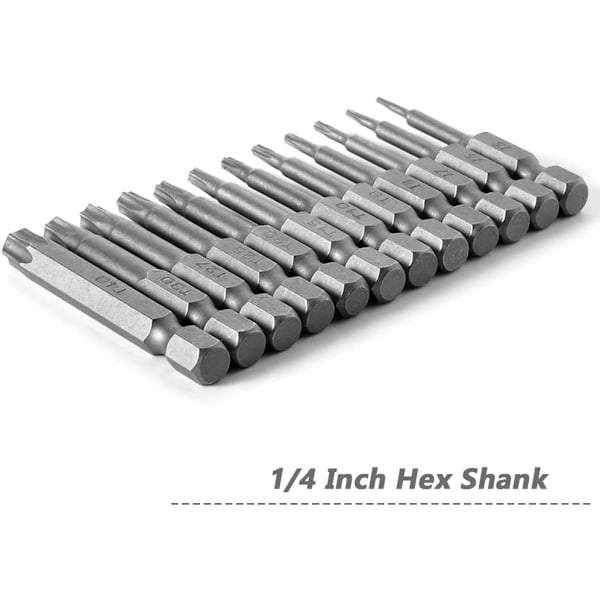 12 kpl 50 mm Torx-kärkipääruuvibittisetti magneettiset ruuvibittiset 1/4\" kuusiokolovarsi S2-teräs T5-T40 tähtikärki turvallisuus Torx tamper-proof sähkö