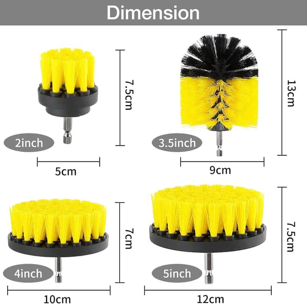 4 stk. borebørste, 2'' / 3,5'' / 4'' / 5'' rengjøringsbørste for elektrisk drill