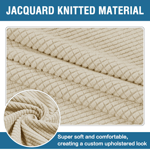 Mjuk stretchig fyrkantig sittpufföverdrag, mjukt jacquard fotpallsöverdrag för att skydda fotpallen, sittpufföverdrag med elastisk botten, maskintvättbar, vit