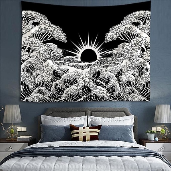 Panoramisk väggbonad i tyg, väggdekoration för sovrum, bohemisk väggbonad, japansk väggbonad för vardagsrum, sovsal (130x150cm)