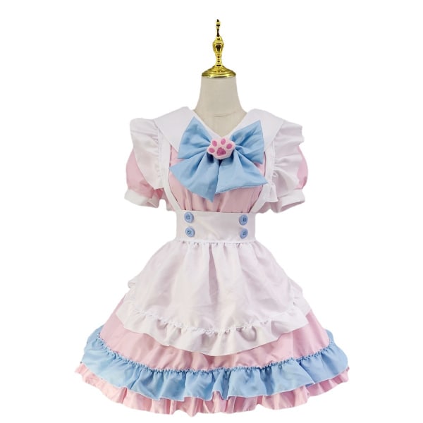 Anime søt hushjelp antrekk for jenter kvinner blonder trim forkle katt pote Lolita kjoler cosplay komplett sett-M