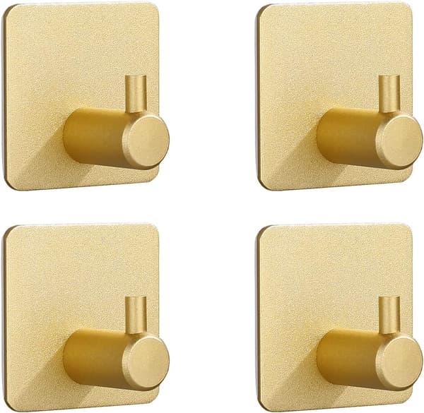 Starka Självhäftande Krokar för Jackor, Dörr, Badrum, Vägg, Kök - Sugpropp (Guld)