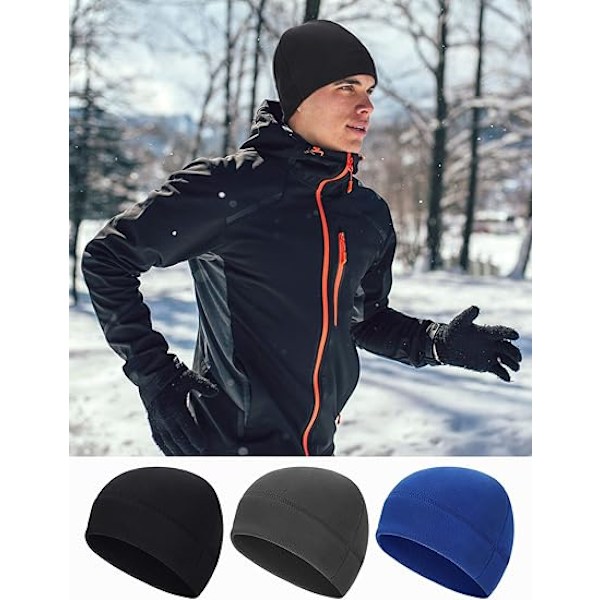 3 Stykker Vintervarm Skallehette Myk Polarfleece Beanie Hatt Tykk Vindtett Vakthette Ski Utendørs Hatt for Menn Kvinner