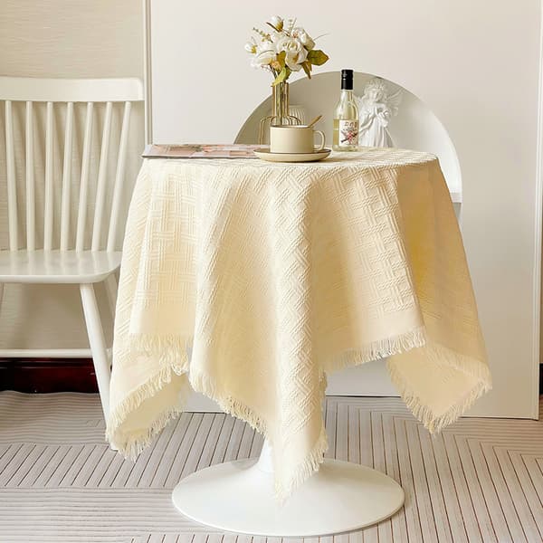 Hvid rund dug 90cm - Polyester bryllupsdug rynkefri