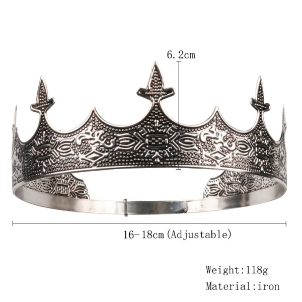 King Crown for Men - Royal Men's Crown Prince Tiara for Wedding B