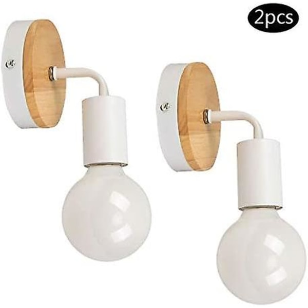 2-pack E27 Modern trä modern smidesjärn vägglampa (utan