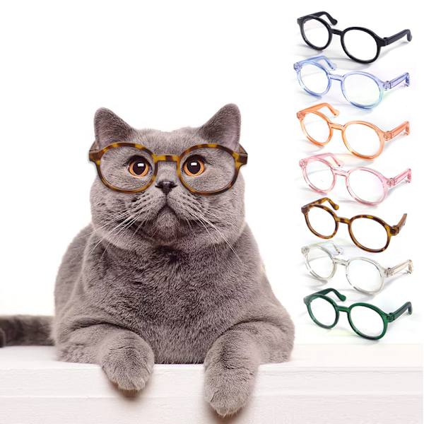 7 st. Roliga söta katt små hund klassiska retro cirkulära glasögon