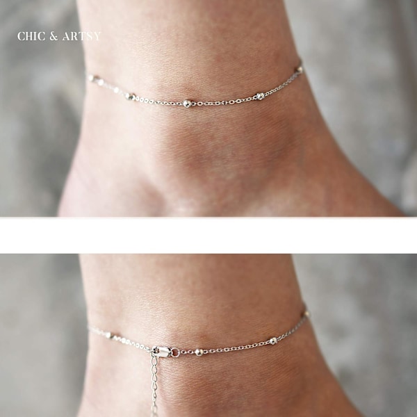 925 Sterling Silver Anklet Multilayer Anklets för kvinnor S
