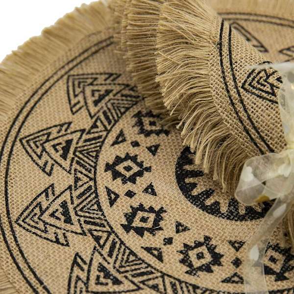 Ruokapöytä Ruskea Tassel B CAPASIN 4 Boho Pyöreä Paikkamattosetti