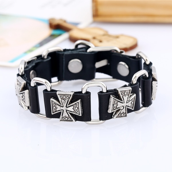 2 st cross läderarmband set för män stapelbara flätade manschett