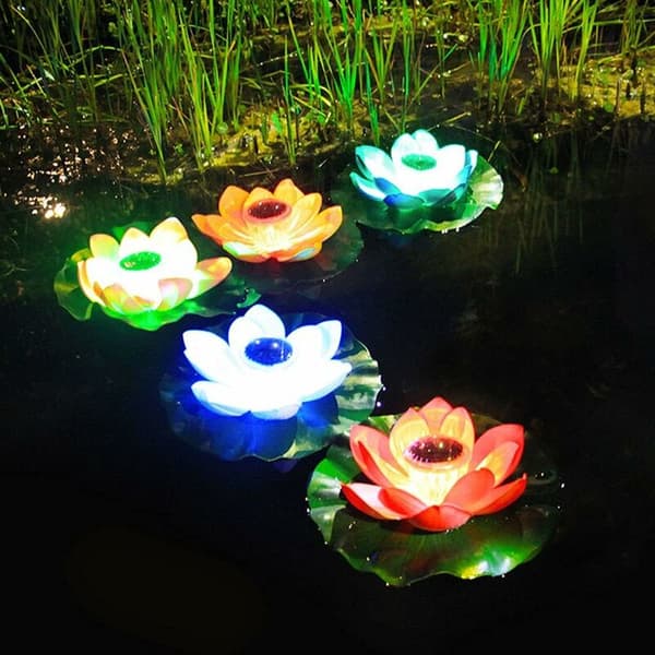 Pool Flydende Solcelle Lampe Lotus LED Lys Vandtæt Blomst Have
