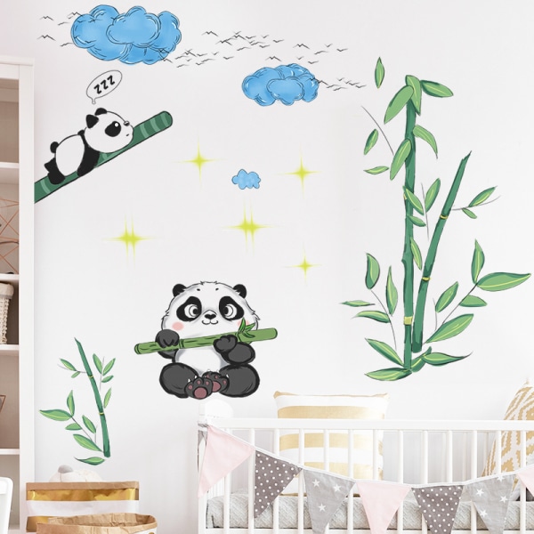 Set Pilviä ja Bamboo Panda seinätarroja Lastenhuone wa