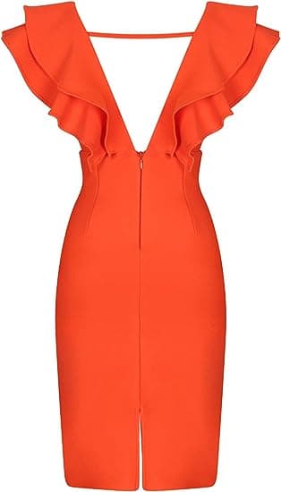 Kvinde Ruffle Kortærmet Plunge V-hals Bodycon Kjole Tilbage Split