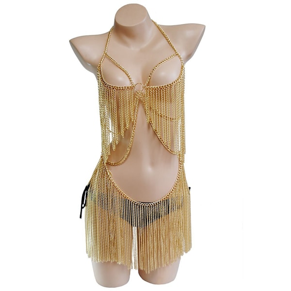 Luksuriøs dusk en-delt Body Chain Bikini Set Rhinestone Topp Bukse