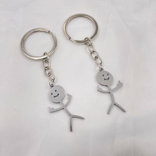 2pcs Stainless Steel Funny Doodle Keychain Middle Finger Pendant