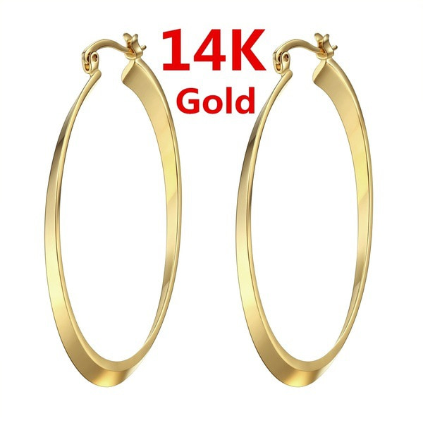 Nya 14k pläterade gyllene örhängen Stora hoops