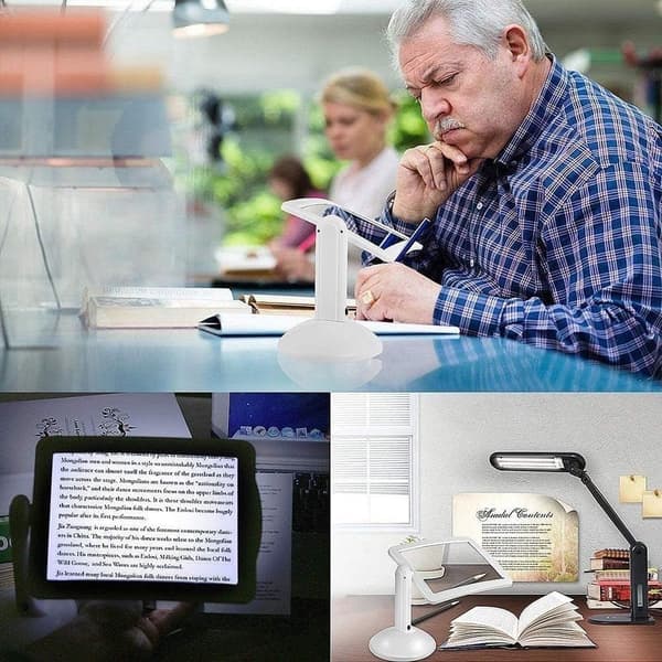 3X Rektangulär Förstoringsglas med LED-ljus, Full Page Förstoringsglas