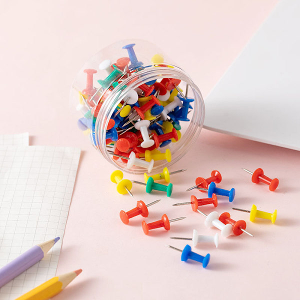 100 stycken flerfärgade tryckstift, flerfärgade dekorativa tryckstift, plast