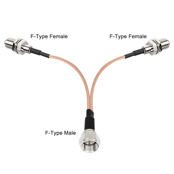 F-Type Splitter Koaksialkabel, F Han til Dobbelt Hun Adapter, 50 Ohm TV Antenne, 3 Vejs RG316 Y TV Splitter Koaksialkabel til VCR Satellit Antenne (2