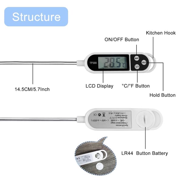 Kökstermometer med LCD-display Digital termometer med lång sond Hög precision, Direktavläsning Matlagningstermometer, för BBQ, Olja, Kött, Mat