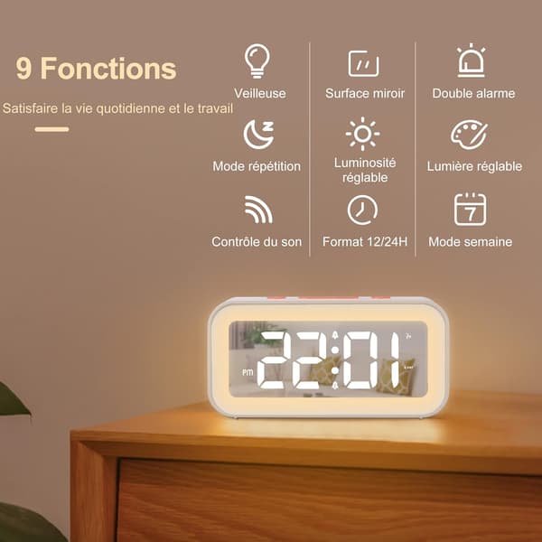 LED digital klokke med justerbar nattlys slumrefunksjon 2 A
