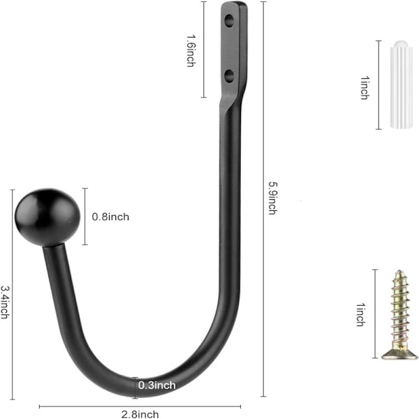 Pieces Metal Gardin Tiebacks, U Form Gardin Holdbacks Draperi Holdbacks, til Boligindretning Gardiner, Soveværelse, Køkken (Sort)
