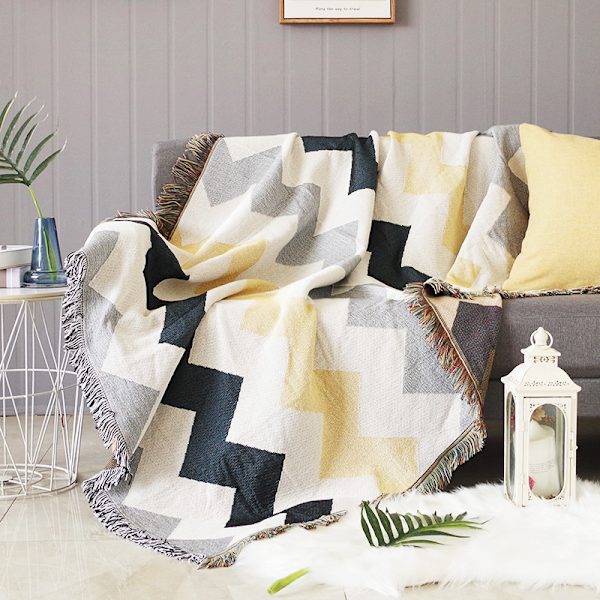 Boho tæppe fuld dækning sofa tæppe sofa håndklæde blødt hyggeligt kabel strik tæppe, multifunktionelt dekorativt tæppe sofa håndklæde varmt bomuldssofaovertræk 9