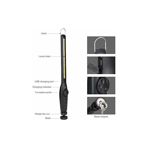 Uppladdningsbar COB arbetslampa ficklampa, 2 st