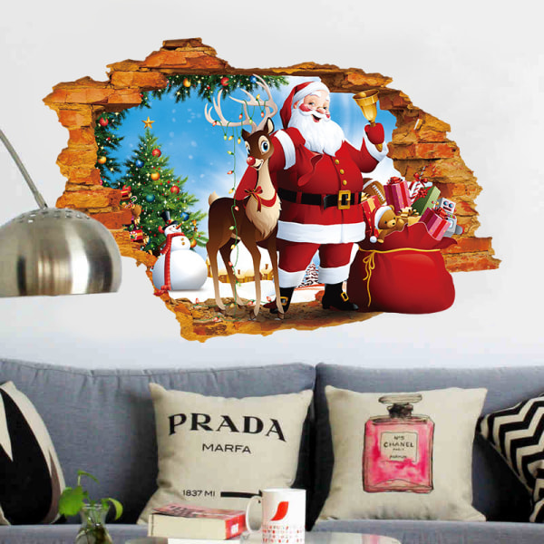 3D Jul Väggdekor Jultomten Vinyl Dekaler Dekaler Avtagbar heminredning