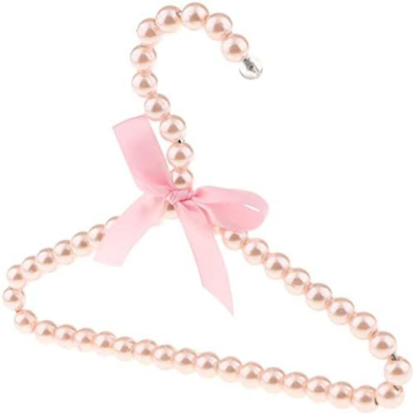 Set med 5 barnklädhängare i konstgjord pärla med rosa bandrosett