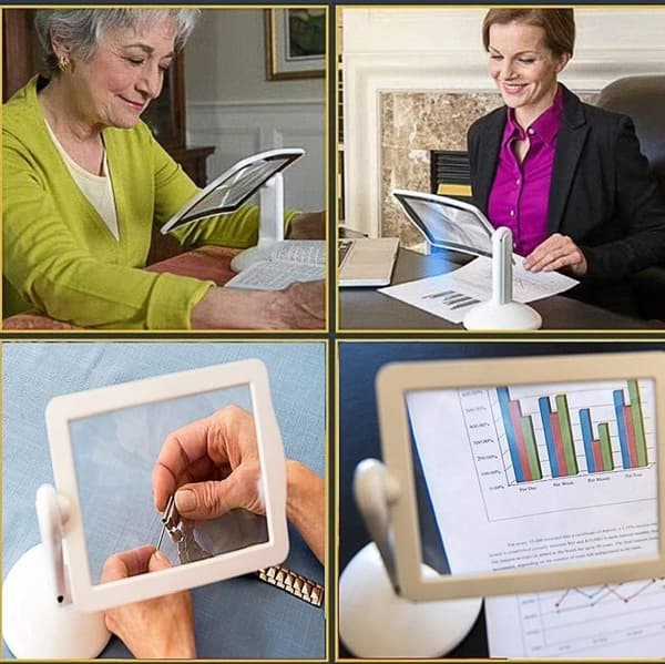 3X Rektangulär Förstoringsglas med LED-ljus, Full Page Förstoringsglas