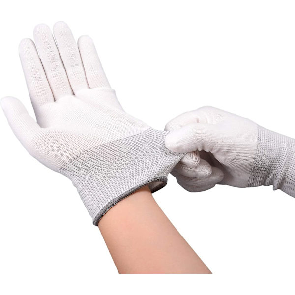 10 par hvide nylon arbejds handsker, sømløse skridsikre handsker
