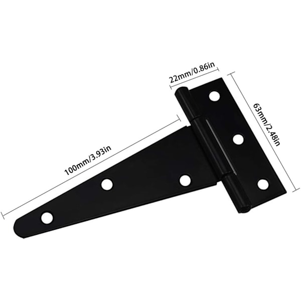 Hængsel Trekant Hængsel Heavy Duty T Hængsel Galvaniseret Trekant 4 Tommer Sort Kan bruges til at hænge skabsdøre haveporte trækasser 4 stk