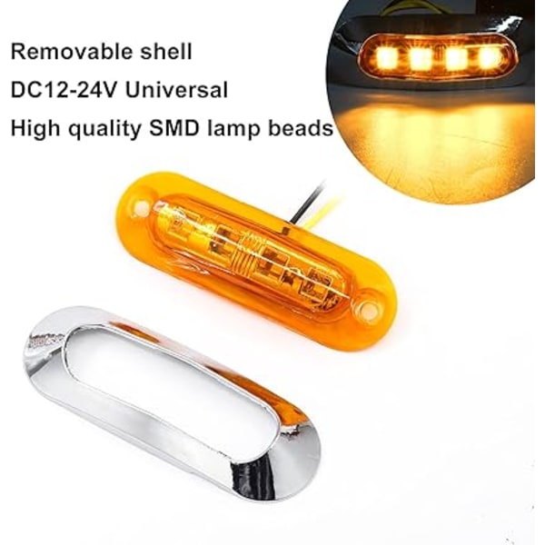 10 stk ravgule sidemarkerlys, DC 12V-24V LED sidemarkerlys indikator