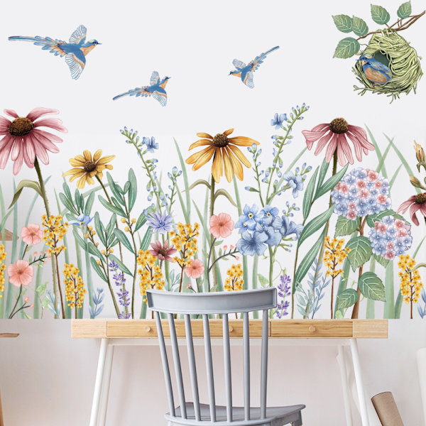 En set väggklistermärken Blommor Fåglar Väggdekoration för väggdekoration