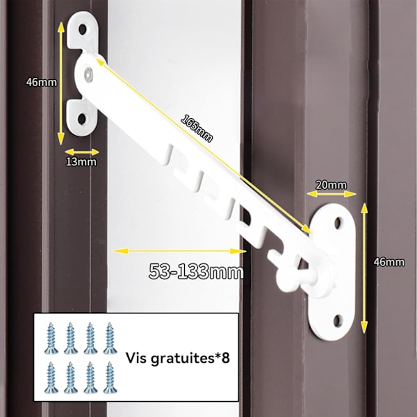 2 st Vit Fönsterbegränsare, Metallfönsterblock, Dörrbegränsare, Fönsterlås med 8 skruvar för att justera fönsteröppningen