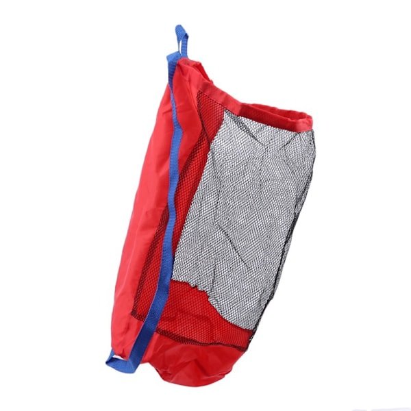 Stor blå strandtaske i mesh med justerbare stropper, snørelukning