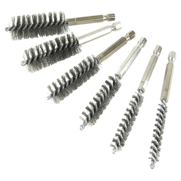 Sett med 6 stykker Wire-børster, Wire-børste for drill, Rustfritt stål hullbørste, Rengjøringsbørste for fjerning av gammel maling og rust (0,8 cm, 1 cm, 1,2 cm, 1,5 cm, 1,7 cm, 1,9