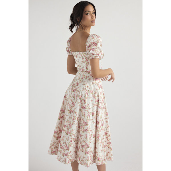 Kvinnors Puffärm Blommig Maxiklänning Kvadratisk Hals Boho Rygglös B