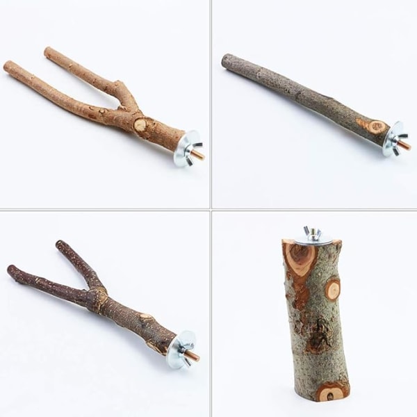 4-pack naturliga träfågelpinnar papegojstativ grenar gaffel leksaker, husdjur