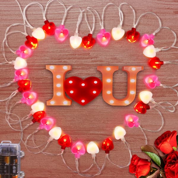 6m 40 LED Valentinsdag dekorasjonslys, 8 lysmodushjerte