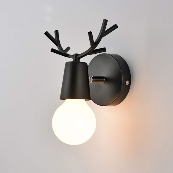 Creative Modern Wall Sconce Simple Wall Lamp Iron Wall Lamp E27 Base Nordic Deer Head Art Deco Style for Bedroom, Living Room(Black)