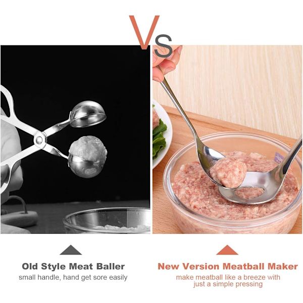 Kødbolleske, rustfrit stål kødbolleske kugle maker, non-stick kødbolleske kødboller med langt håndtag