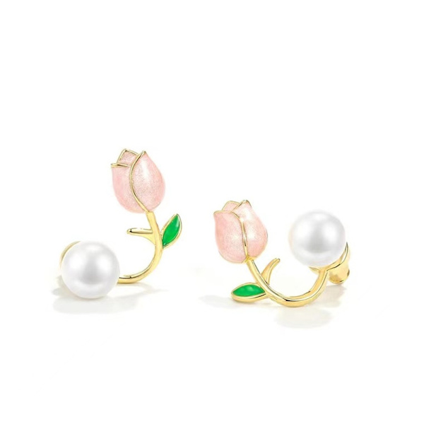 Tulip Øredobber Franske Kvinner Perle Stud Smykker Tilbehør Korea