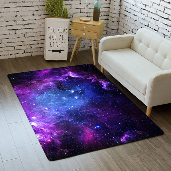 Galaxy Stjärnhimmel Matta för Pojkar Flickor Tonåringar 3D Universum Planet Tryckt Matta Sovrum Vardagsrum Golv Dekoration Inomhus Matta Tvättad Blå Lila Halksäker